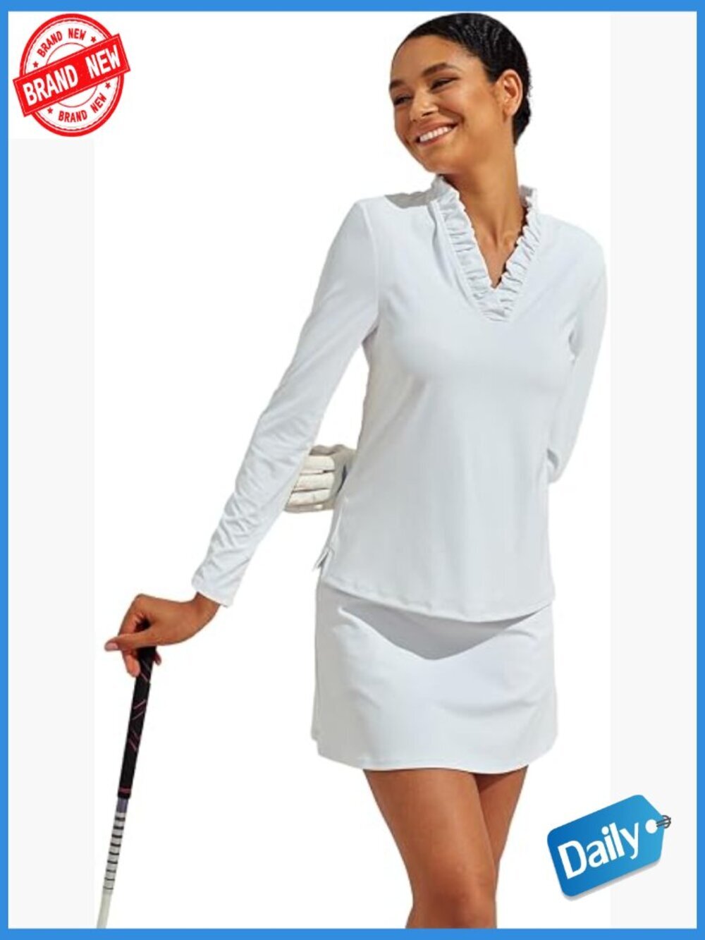Women's UPF 50+ Long Sleeve Ruffle Polo Shirt Sun Protection Golf Top